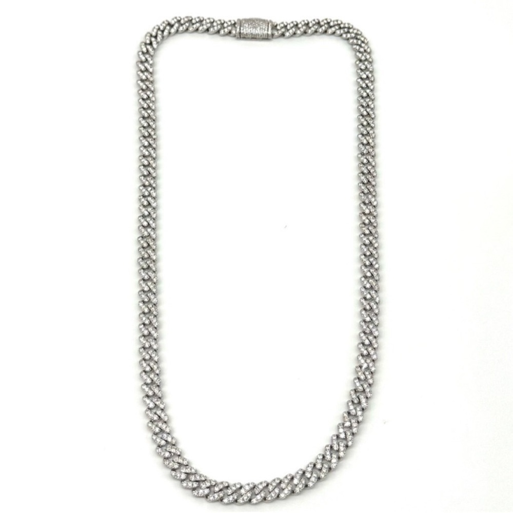 925 Silver, 7.70CTW Moissanite Slim Miami Cuban Chain
